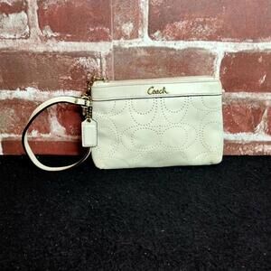 Coach Leather Wrislet Perforated Ivory Zip Up